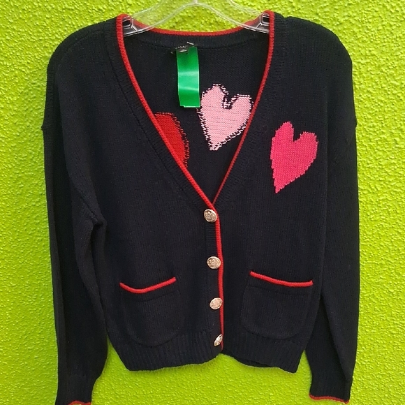Talbots Sweaters - Talbots Black Cardigan with Red and Pink Heart Accents